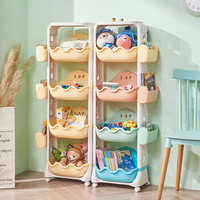 Étagère de rangement mobile à 2-4 niveaux en plastique pour jouets d'enfants avec roulettes robustes