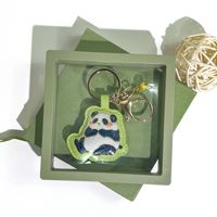 Llavero Creativo de Cuero PU Bordado con Colgante de Panda, Recuerdo, Regalo de Cumpleaños para Parejas, Bolsa para Coche