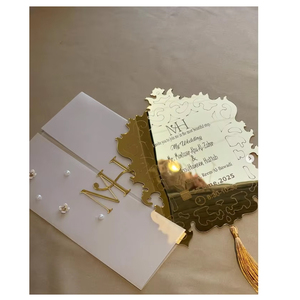 Marco de espejo dorado personalizado para boda Quinceañera <span class=keywords><strong>Nikkah</strong></span> y tarjetas de invitación de álbum digital con borlas para el Día de San Valentín - Product Image 1