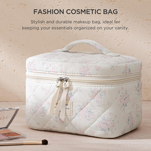 Large Floral Cosmetic <b>Bag</b> for Women, Cute Cotton Makeup <b>Bags</b>, Flower Travel Toiletry Organizer <b>Bag</b> - Product Image 4
