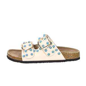 Ciabatte basse da donna SASS250282 beige alla moda con pelliccia - Product Image 1