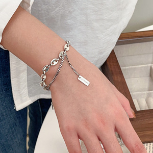Bracelet double couche en argent sterling S925 avec chaîne à pampilles et étiquette pour femme, cadeau de bijoux - Product Image 2