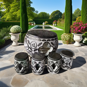 Table ronde de jardin chinois moderne et <span class=keywords><strong>tabouret</strong></span> en pierre pour cour - Product Image 1