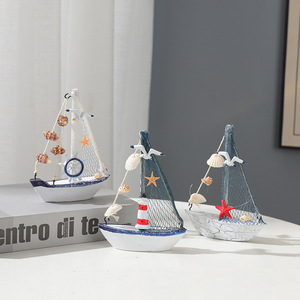 Master Gu Wooden Sailboat <b>Ornament</b> With Seashell Crack Pattern <b>Small</b> Boat Decoration For Home Decor - Product Image 2
