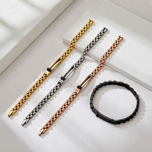 Pulsera y brazalete de moda para hombre de acero inoxidable 316L antideslustre, chapado en oro de 14K y 18K, espacios en blanco grabables para pulseras de hombre - Product Image 1