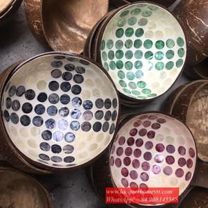 Cuenco de coco grabado HT512, en natural, con conchas incrustadas, laca de coco - Product Image 2