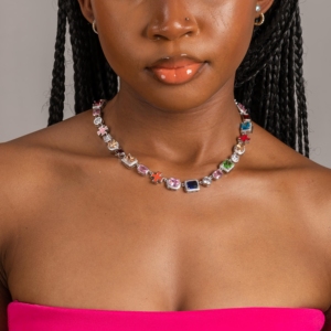 Dây chuyền mắt xích đá quý nhiều màu sắc xinh xắn Uwin, kiểu dáng cổ điển, zircon nhiều màu, mạ vàng thật 18K, mặt dây chuyền hình thánh giá men, trang sức kim cương - Product Image 6