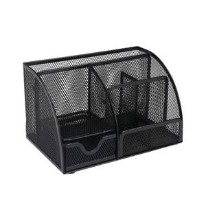 Organiseurs et accessoires de bureau en métal maillé avec 6 compartiments et 1 tiroir, porte-stylos - Product Image 2