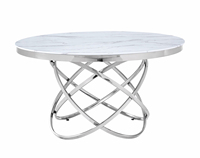 Vente chaude Moderne Rond Verre Marbre Haut Base En Acier Inoxydable Table À Manger pour Hôtel Restaurant
