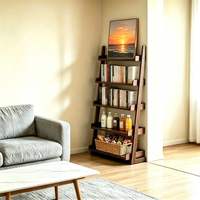 Étagère de rangement murale en bambou à plusieurs niveaux, trapézoïdale, 5 étagères, organisateur rétro pour salon, chambre, bureau