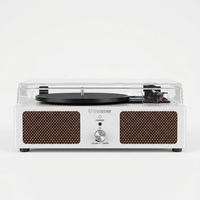 Tourne-disque vinyle sans fil vintage en bois, 3 vitesses, à courroie, avec haut-parleurs intégrés