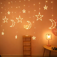 Weihnachts-Mond-Stern-Lichterkette Ramadan Beleuchtung Kupfer IP44 Warmweiß 8 Modi Fenster Wand Heim Innen- und Außendekoration
