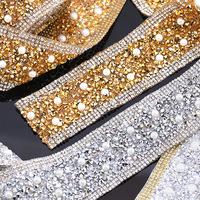 Bande de strass thermocollante, mélange de perles et de cristaux, 4 coloris, applique thermocollante pour vêtements, chaussures, sacs