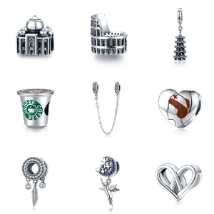 2020 summer new designer 100% 925 sterling silver coffee cups charms & red heart beads & animal monkey pendants
