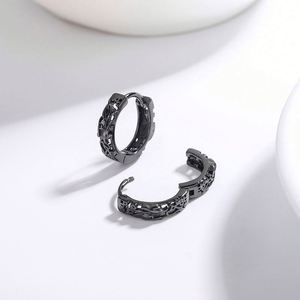 925 Sterling Silver Hoop <b>Earrings</b> Punk Rock Style Women Men High Huggies Natural Stone Quality Hiphop <b>Ear</b> Jewelry - Product Image 2