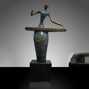 Bronze Figure Sculpture Playing Wind Instrument Handmade Office Decor HX226 - Product Image 2