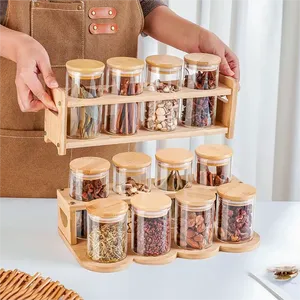 Cao Cấp Thân Thiện Với Môi Kín Kín Thủy Tinh Kín Lưu Trữ Set Chia Lọ Keo Bằng Gỗ Có Nắp Đậy Cho Trang Trí Nội Thất Thực Phẩm Lưu Trữ Carton - Product Image 1