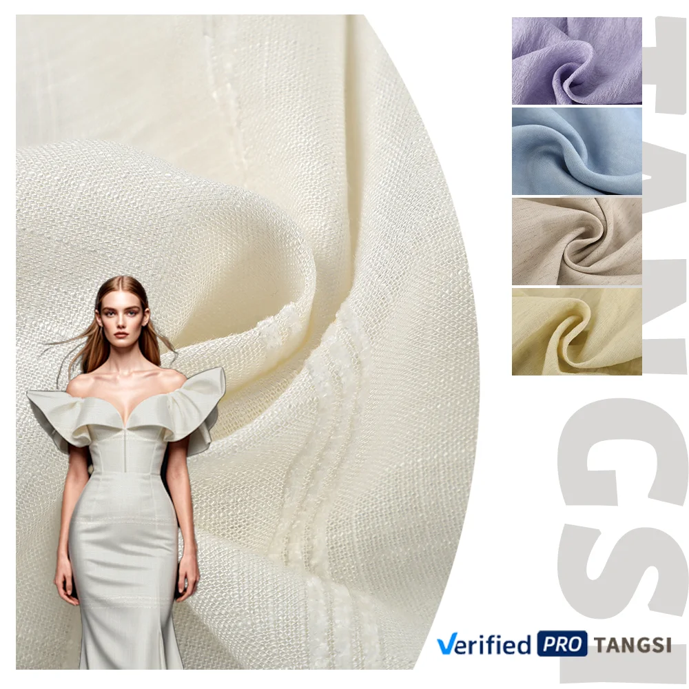 Keqiao Fabric Market's Fashionable Softer Jacquard Style Chenille with Slub Woven Linen Viscose Fabric Forclothing