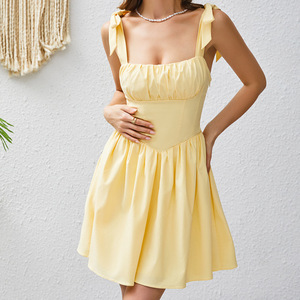 Spring New Sweet Dignified of Design <strong>Yellow</strong> Tight Braces Dress Sleeveless Lace <strong>Skirt</strong> - Product Image 2