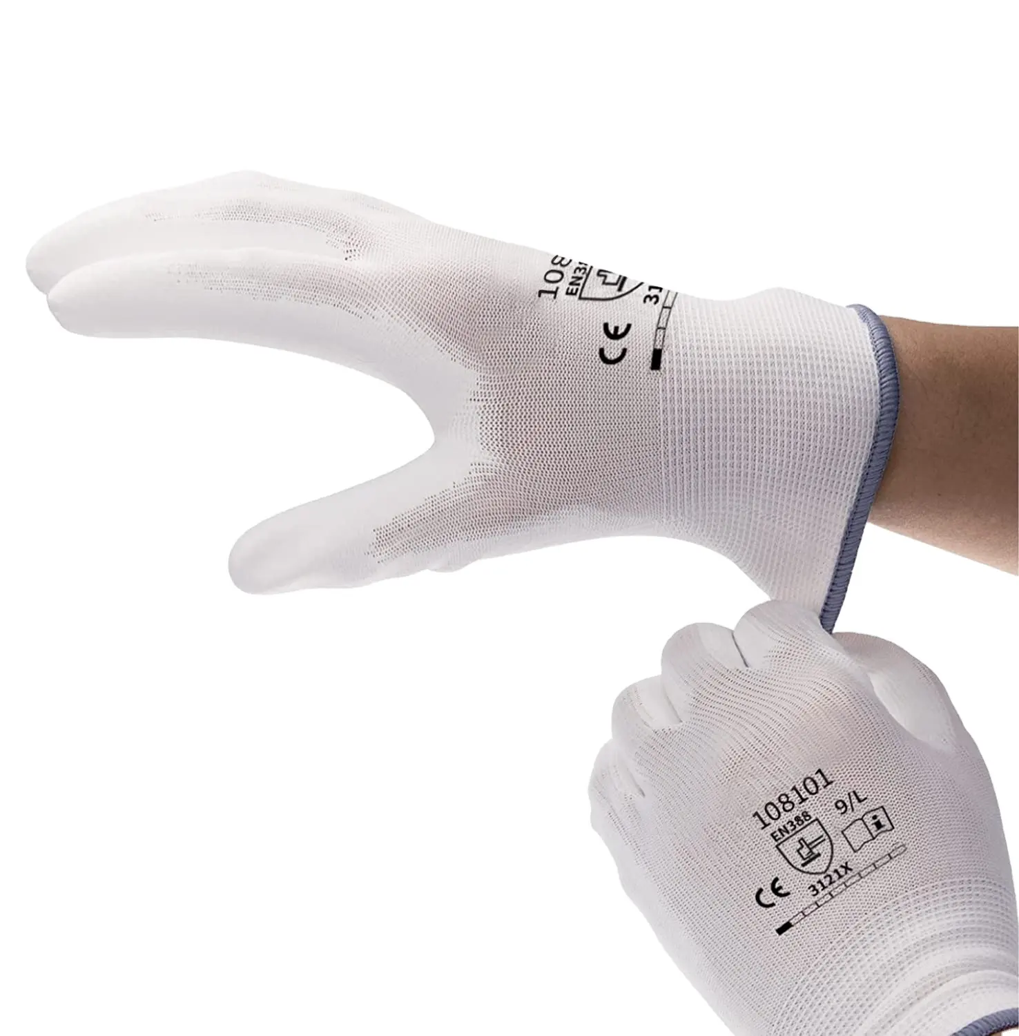 EN388 Unisex rahat dikişsiz 13 iğne örme Polyester pu eldiven palmiye kaplı iş güvenliği eldiveni
