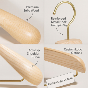 Cintres en bois personnalisés avec logo, finition laquée, pinces réglables à prise souple, design <span class=keywords><strong>anti</strong></span>-marques pour magasin de vêtements et usage domestique - Product Image 2
