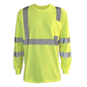 T-shirt de sécurité haute visibilité à manches longues pour homme, personnalisé, à faible MOQ, séchage rapide, jaune réfléchissant, avec logo - Product Image 2