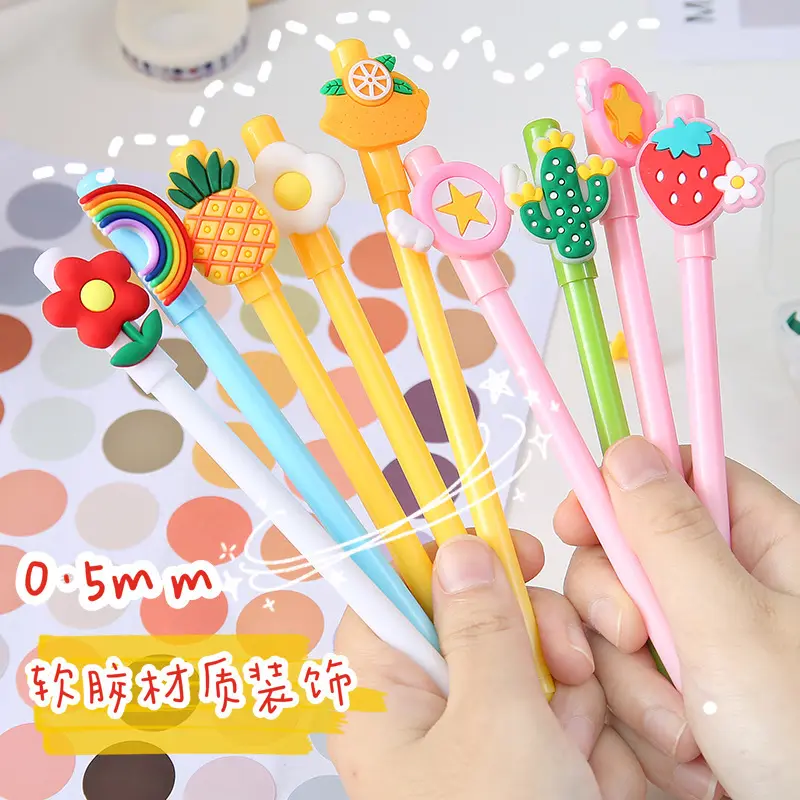 Penna 3d colorata a forma di frutta carina per bambini che scrivono pennarelli arcobaleno in gel cartone animato sfera neutra
