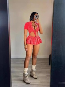 ZHEZHE 2024 moda Sexy mujer ácido lavado chándal y desgastado (con pantalones de seguridad en el interior) <span class=keywords><strong>falda</strong></span> conjunto de 2 piezas - Product Image 5