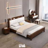 Lit double en bois massif avec tiroirs de rangement extensibles, tête de lit en PU souple, d'inspiration scandinave, écologique, pour chambre à coucher, usage domestique, facile à assembler