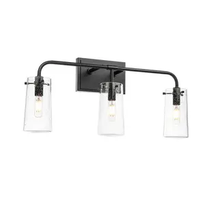 Modern 3 Light Vanity Bath Light Fixture Indoor Retro up and Down Black Bathroom Wall Light with Clear Glass
