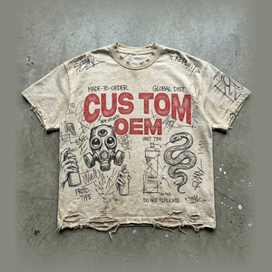 <b>Rivet</b> Worn Out Distressed Digital Printing Vintage 100% Cotton OEM Custom Boxy Oversized Streetwear Men's T-shirt - Product Image 1