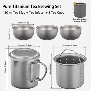 Ensemble de thé de camping et de voyage en titane pur, sans BPA, résistant à la corrosion, capacité de 420 ml, tasse ultralégère portable pour l'extérieur, design empilable - Product Image 2
