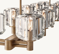Luminaire Décoratif Moderne Or Rectangulaire Vintage Industriel Suspension pour Îlot de Cuisine Finition Laiton Lustre en Cristal