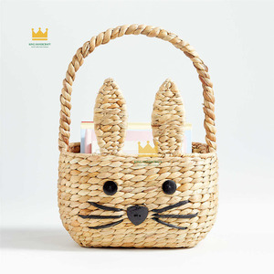 Panier à lapin en jacinthe d'eau avec poignée supérieure, pour organiser la chambre des enfants, panier artisanal en fibres végétales - Product Image 1