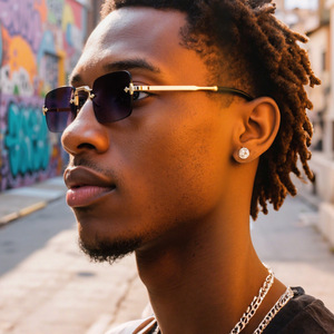 Lunettes de soleil unisexe sans monture à branches métalliques, verres PC UV400, monture noire fine, nouveau style 2025, tendance européenne et américaine, protection solaire - Product Image 3