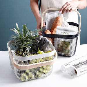 Paniers <span class=keywords><strong>de</strong></span> rangement pliables en fil métallique, paniers à courses pour <span class=keywords><strong>fruits</strong></span> et légumes pique-nique, ustensile en bambou pour <span class=keywords><strong>fruits</strong></span> - Product Image 3
