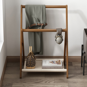 Small solid wood floor-<b>standing</b> coat rack for bedroom, suitable for temporary clothing storage at <b>night</b>, Nordic style, for home - Product Image 1