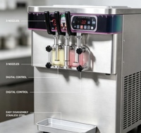Voedselveilige roestvrijstalen ijsmachine met 3 spuitmonden, commercieel model voor softijs, bevroren yoghurt en gelato.