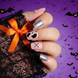 W2 24 pièces <span class=keywords><strong>Faux</strong></span> ongles à presser pré-dessinés sur le thème d'Halloween avec motif marbré, ensemble mixte, pour fêtes, approvisionnement direct usine - Product Image 2