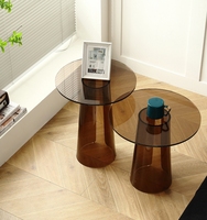 Vente directe d'usine - Table basse ronde en acrylique gris cristal Plexiglas Lucite pour salon et chambre à coucher