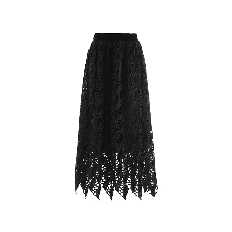 TWOTWINSTYLE – jupe trapèze en dentelle noire et coton pour femme, tenue de bureau
