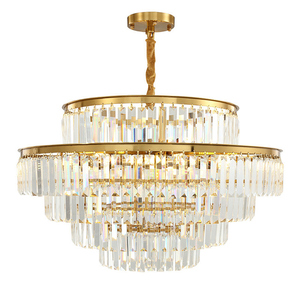 Lampadario rotondo moderno luminari per soggiorno rotondo Hang Crystal Dining Room Muti Layers Light Fixture per soffitto - Product Image 1