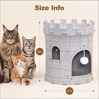 Lit pour chat 3-en-1 de luxe, résistant aux rayures, en forme de château, avec boule suspendue, grand abri en feutre pliable, emballage en carton