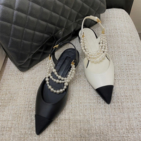 Sandales à chaîne de perles pour femmes, nouvelles chaussures à talons hauts pointus et colorées