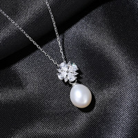 Clásico fino S925 plata copo de nieve Zirconia Natural perla de agua dulce collar pendiente boda compromiso conjunto de joyería nupcial