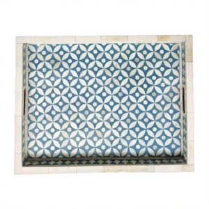 Plateau de service rectangulaire artisanal en os de coquillage naturel écologique de haute qualité pour la décoration de table et le service du thé, compatible micro-ondes - Product Image 1