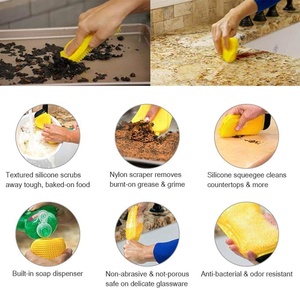 Keuken <span class=keywords><strong>Tool</strong></span> <span class=keywords><strong>3</strong></span> In <span class=keywords><strong>1</strong></span> Siliconen Spons Met Schraper, multi-Functionele Spons Ingebouwde Zeep Scrubber Miracle Spons - Product Image 6