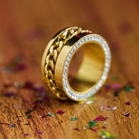 Anillos Giratorios de Acero Inoxidable con Baño de Oro y Circonitas para Hombre y Mujer, Anillos Antiestrés