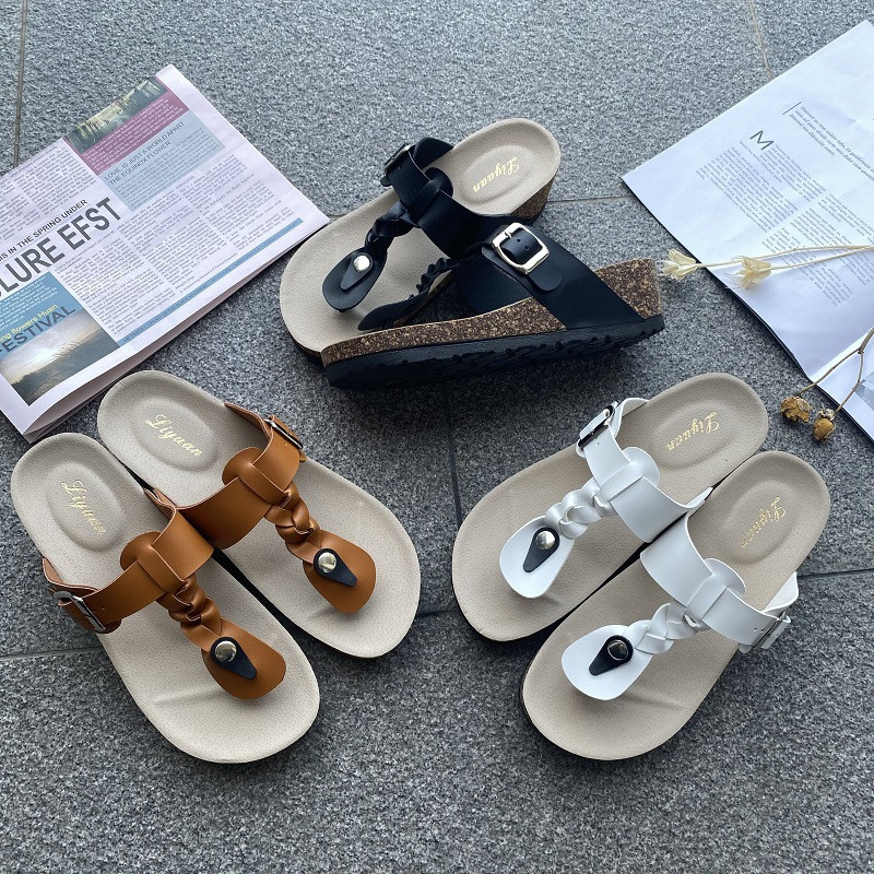 Fashion Wedges Flip Flops Women Cork Sole Slippers Summer Outdoor Slippers