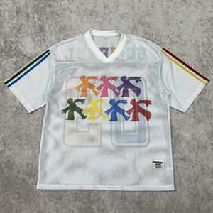 Nueva ropa de calle para hombre, Camiseta deportiva de gran tamaño con serigrafía, Camiseta holgada de fútbol de malla de poliéster de alta calidad para hombre - Product Image 1